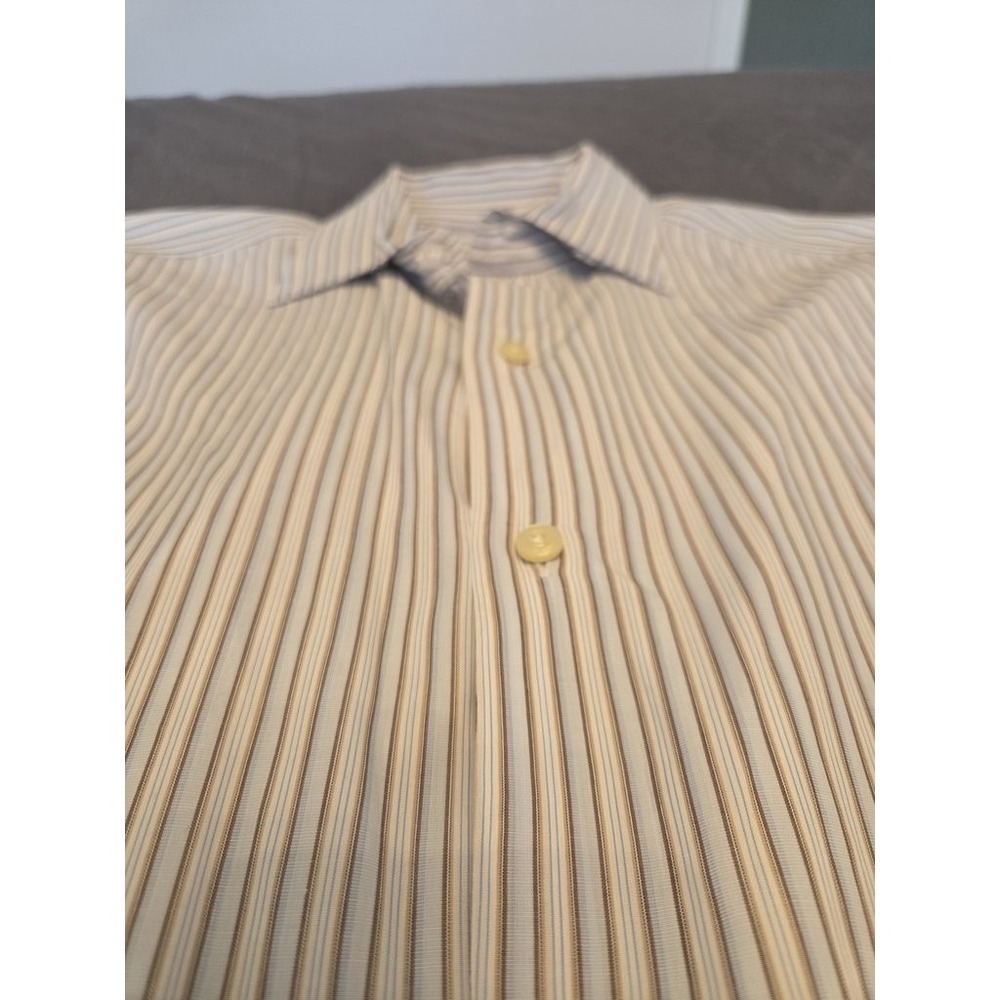 Banana Republic Mens L 16-16.5 Fitted Button Down‎ Shirt Striped Blue Tan Cotton - Picture 4 of 5